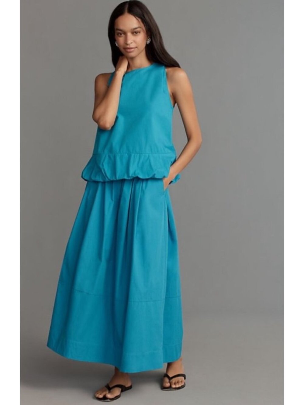 NEW Anthropologie Maeve Matching Set Poplin Maxi Skirt Sleeveless Bubble Top